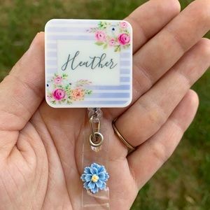 Heather Name Retractable Badge Holder nurse Reel
